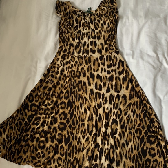 LRLauren leopard print jersey sleeveless fit n flare pull on dressEUC - Picture 4 of 6